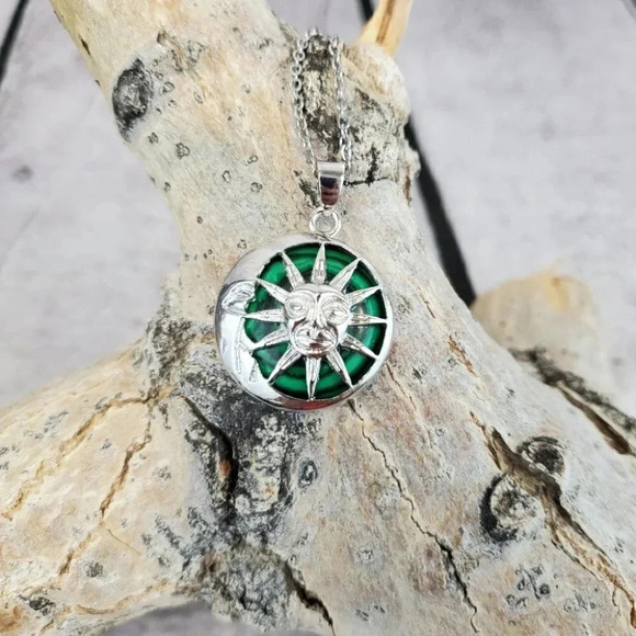 Malachite Sun and Moon Pendant Necklace - Picture 4 of 8